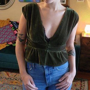 Hourglass Dark Green Velvet Deep V Peplum Top M